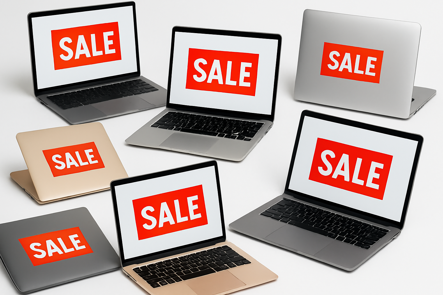 colage from macbooks with SALE sticker